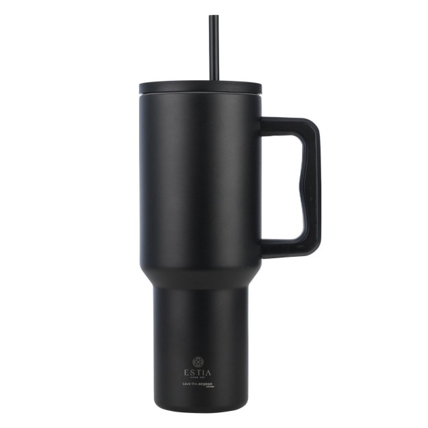 ESTIA ΘΕΡΜΟΣ STRAW TUMBLER XL SAVE THE AEGEAN 1200ml MIDNIGHT BLACK