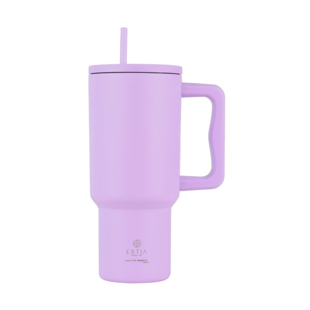 ESTIA ΘΕΡΜΟΣ STRAW TUMBLER XL SAVE THE AEGEAN 900ml LAVENDER PURPLE