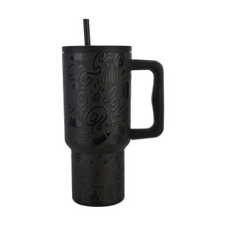 ESTIA ΘΕΡΜΟΣ STRAW TUMBLER XL SAVE THE AEGEAN 900ml NOIR ECHO