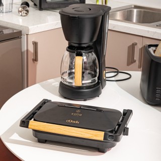 ESTIA ΚΑΦΕΤΙΕΡΑ ΦΙΛΤΡΟΥ OAK ΠΛΑΣΤΙΚΗ 1000w ΜΕ ΓΥΑΛΙΝΗ ΚΑΝΑΤΑ 1.25lt ΜΑΥΡΗ