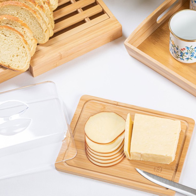 ESTIA ΒΑΣΗ ΤΥΡΙΩΝ BAMBOO ESSENTIALS ΜΕ ΠΛΑΣΤΙΚΌ ΚΑΠΑΚΙ 24x18x7.5cm