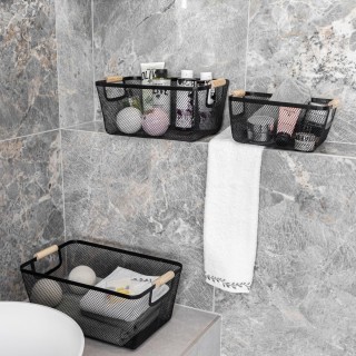 ESTIA ΚΑΛΑΘΙ ΟΡΓΑΝΩΣΗΣ ΜΕΤΑΛΛΙΚΟ ΜΕ ΞΥΛΙΝΕΣ ΛΑΒΕΣ 35x23x16cm ΜΑΥΡΟ