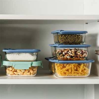 Estia ESTIA ΦΑΓΗΤΟΔΟΧΕΙΟ COLORSEAL ΓΥΑΛΙΝΟ 640ml 18.9x14.5x6.7 ΜΕ ΚΑΠΑΚΙ ΣΙΛΙΚΟΝΗΣ ΜΠΛΕ