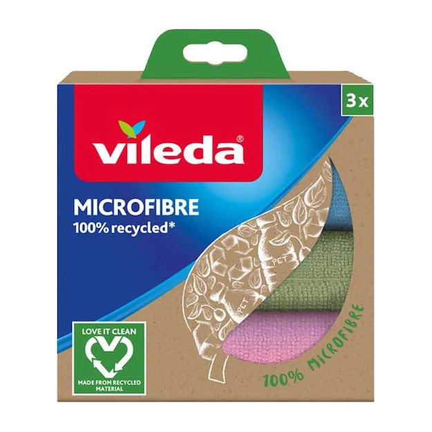 Vileda Microfibre Cloth Πανάκια Καθαρισμού με Μικροΐνες Γενικής Χρήσης Πολύχρωμα 30x30εκ. 3τμχ