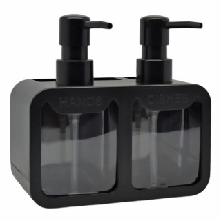 DISPENSER ΚΟΥΖΙΝΑΣ ΠΛΑΣΤΙΚΟ ΔΙΠΛΟ ΜΑΥΡΟ ΜΕ ΘΗΚΕΣ HANDS AND DISHES 17x9,3x16,7εκ.ANKOR