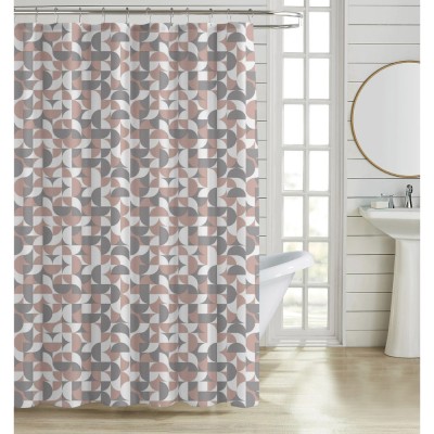 ΚΟΥΡΤΙΝΑ ΜΠΑΝΙΟΥ ΠΟΛΥΕΣΤΕΡΙΚΗ 180x180εκ 90gsm ΜΕ 12 ΚΡΙΚΟΥΣ ΓΕΩΜΕΤΡΙΚΟ ΜΟΤΙΒΟ ΡΟΖ ΚΑΙ ΓΚΡΙ ΧΡΩΜΑ ANKOR