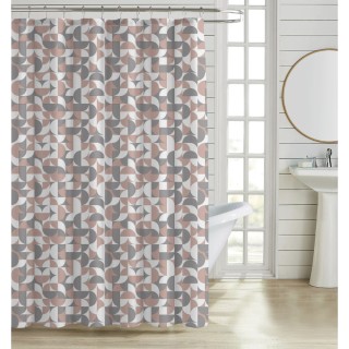 ΚΟΥΡΤΙΝΑ ΜΠΑΝΙΟΥ ΠΟΛΥΕΣΤΕΡΙΚΗ 180x200εκ 90gsm ΜΕ 12 ΚΡΙΚΟΥΣ ΓΕΩΜΕΤΡΙΚΟ ΜΟΤΙΒΟ ΡΟΖ ΚΑΙ ΓΚΡΙ ΧΡΩΜΑ ANKOR